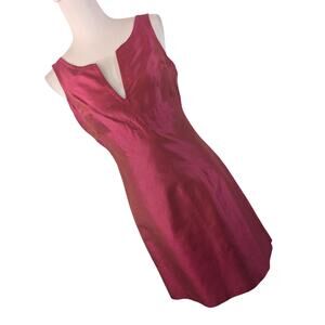 TRINA TURK, LOS ANGELES! 100% SILK! FUSCHIA IRIDESCENT SATIN V NECK DRESS! SZ 4